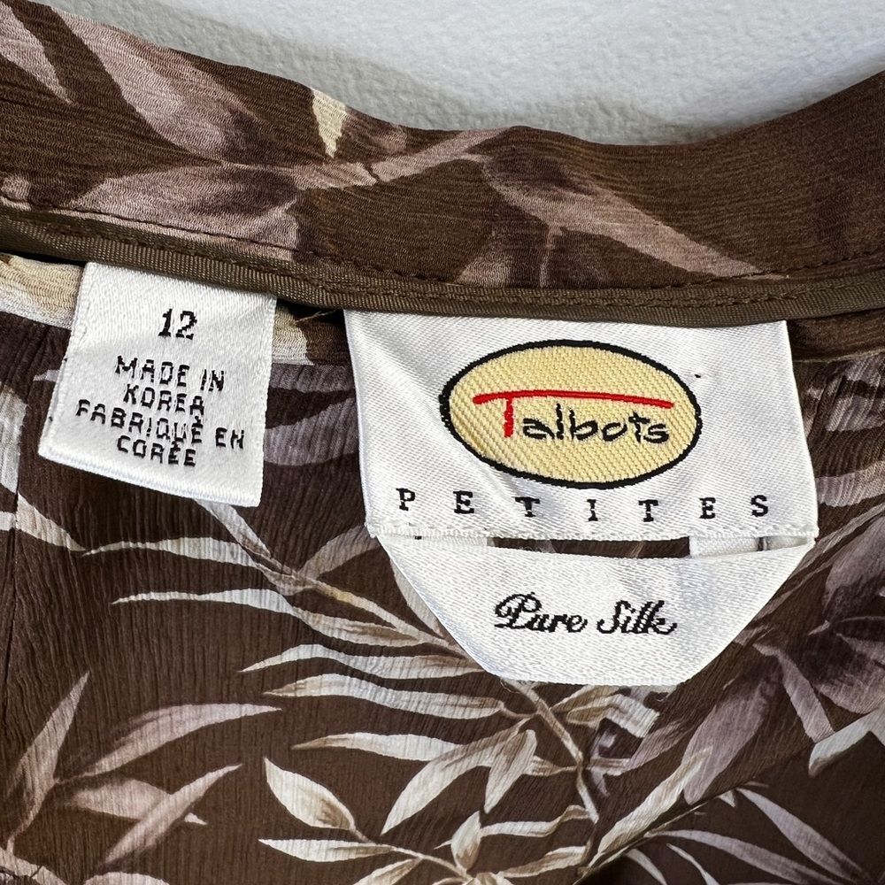 Talbots Women's 100% Silk Pants Sz 12 petite Tropical Floral Leaf Print Brown - Picture 3 of 5